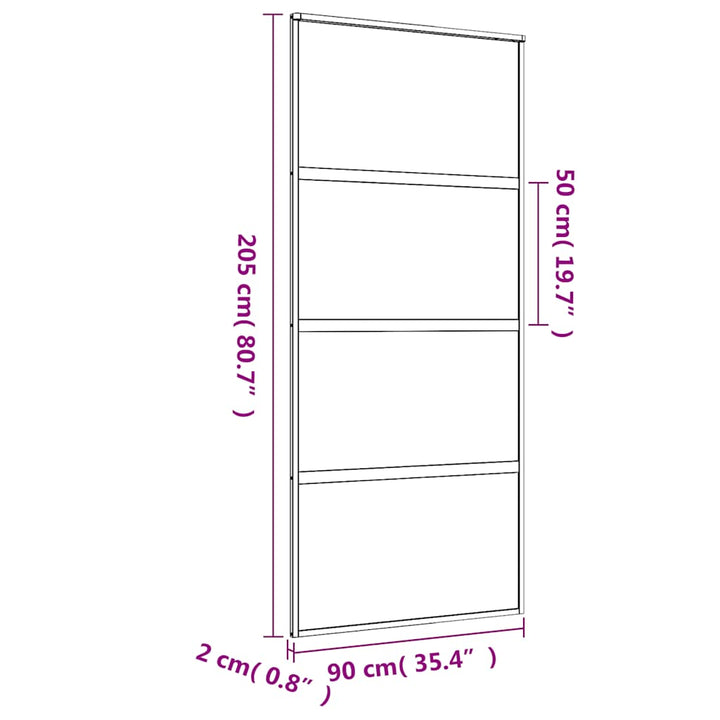 skydedør 90x205 cm klart sikkerhedsglas og aluminium guldfarvet