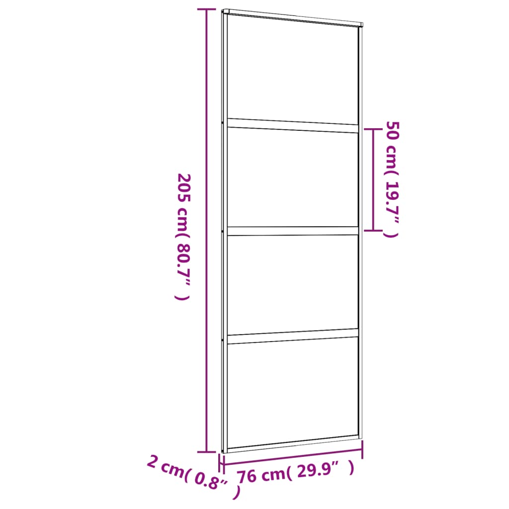 skydedør 76x205 cm matteret sikkerhedsglas og aluminium gylden