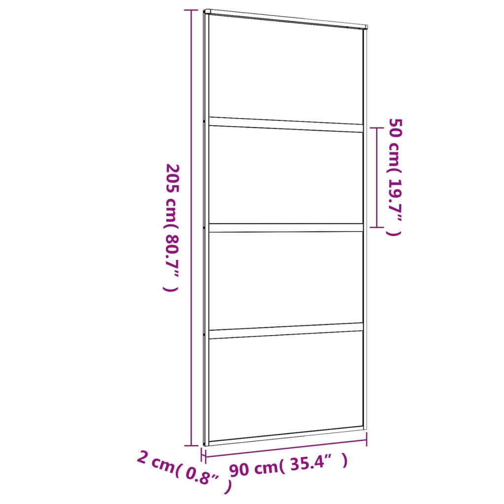 skydedør 90x205 cm matteret sikkerhedsglas og aluminium gylden