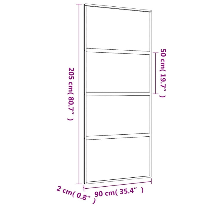 skydedør 90x205 cm matteret sikkerhedsglas og aluminium gylden