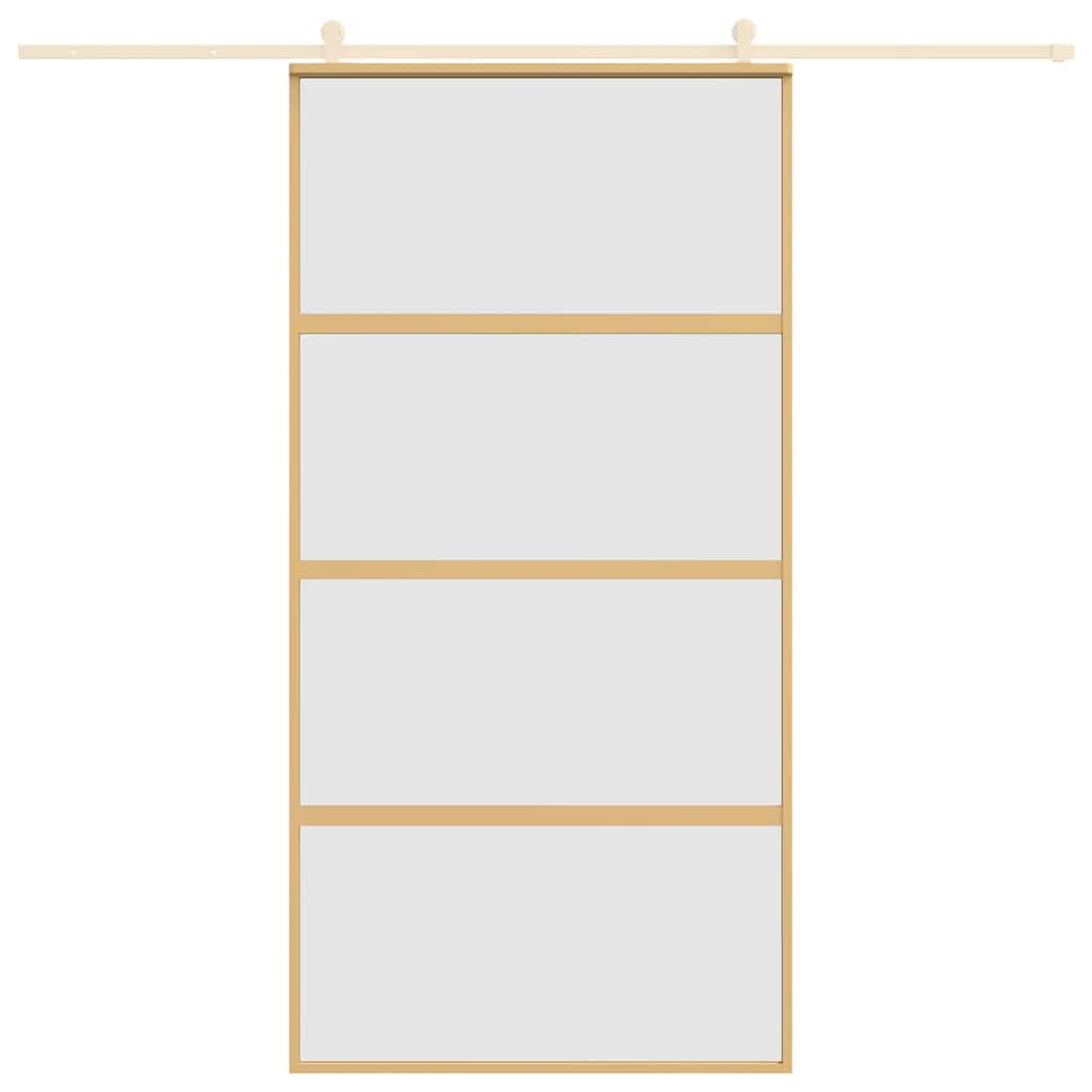 skydedør 102,5x205 cm matteret sikkerhedsglas aluminium gylden