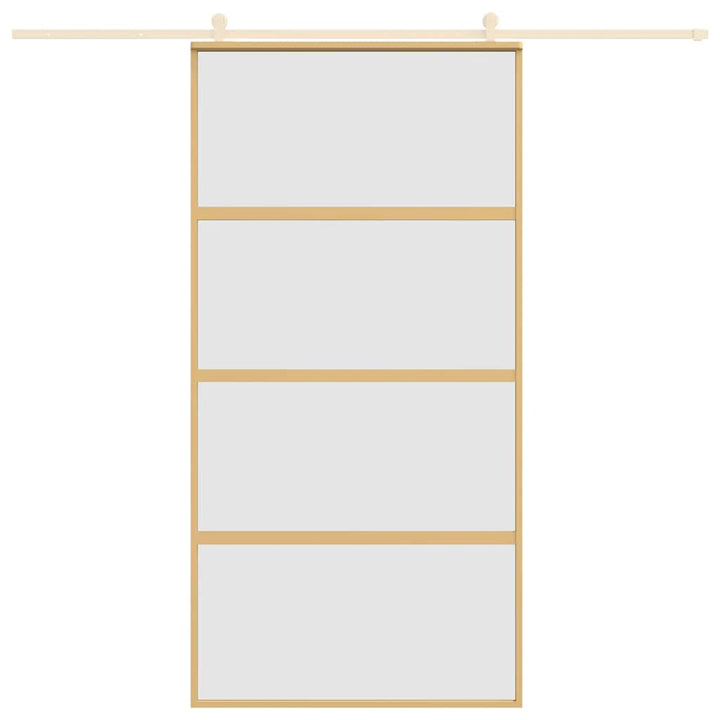 skydedør 102,5x205 cm matteret sikkerhedsglas aluminium gylden