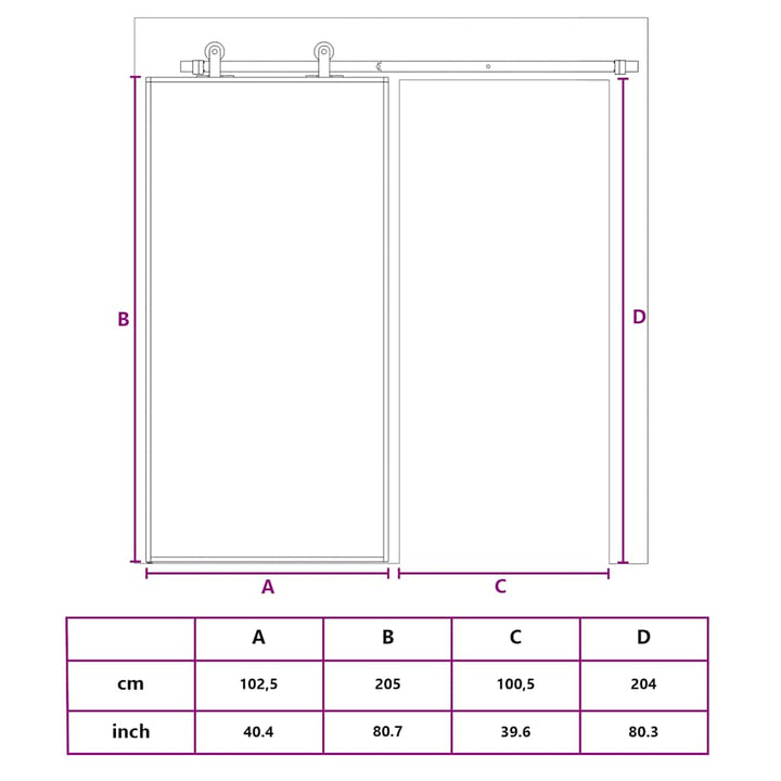 skydedør 102,5x205 cm matteret sikkerhedsglas aluminium gylden