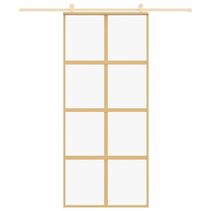 skydedør 90x205 cm klart sikkerhedsglas og aluminium guldfarvet