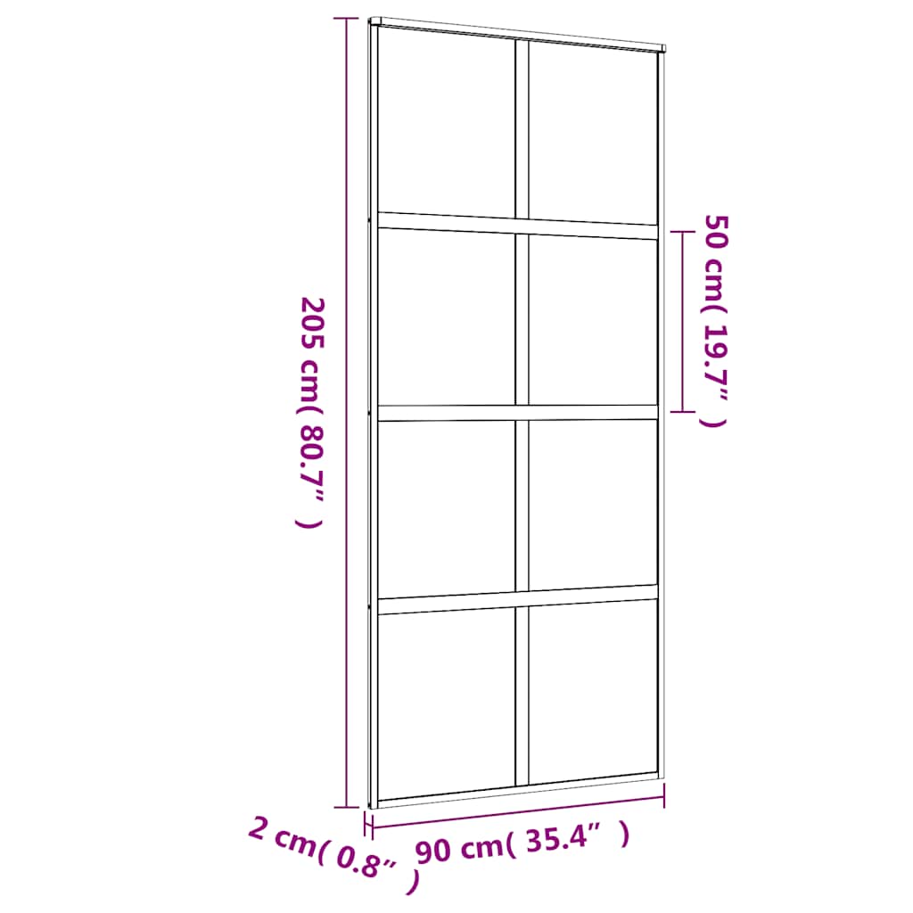 skydedør 90x205 cm matteret sikkerhedsglas og aluminium gylden