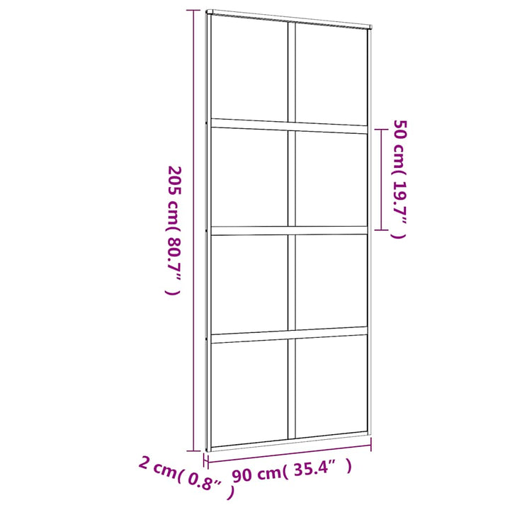 skydedør 90x205 cm matteret sikkerhedsglas og aluminium gylden