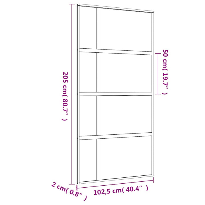 skydedør 102,5x205 cm matteret sikkerhedsglas aluminium gylden