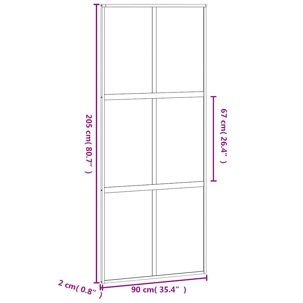 skydedør 90x205 cm hærdet glas og aluminium sort