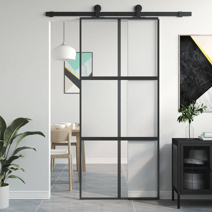 skydedør 90x205 cm hærdet glas og aluminium sort