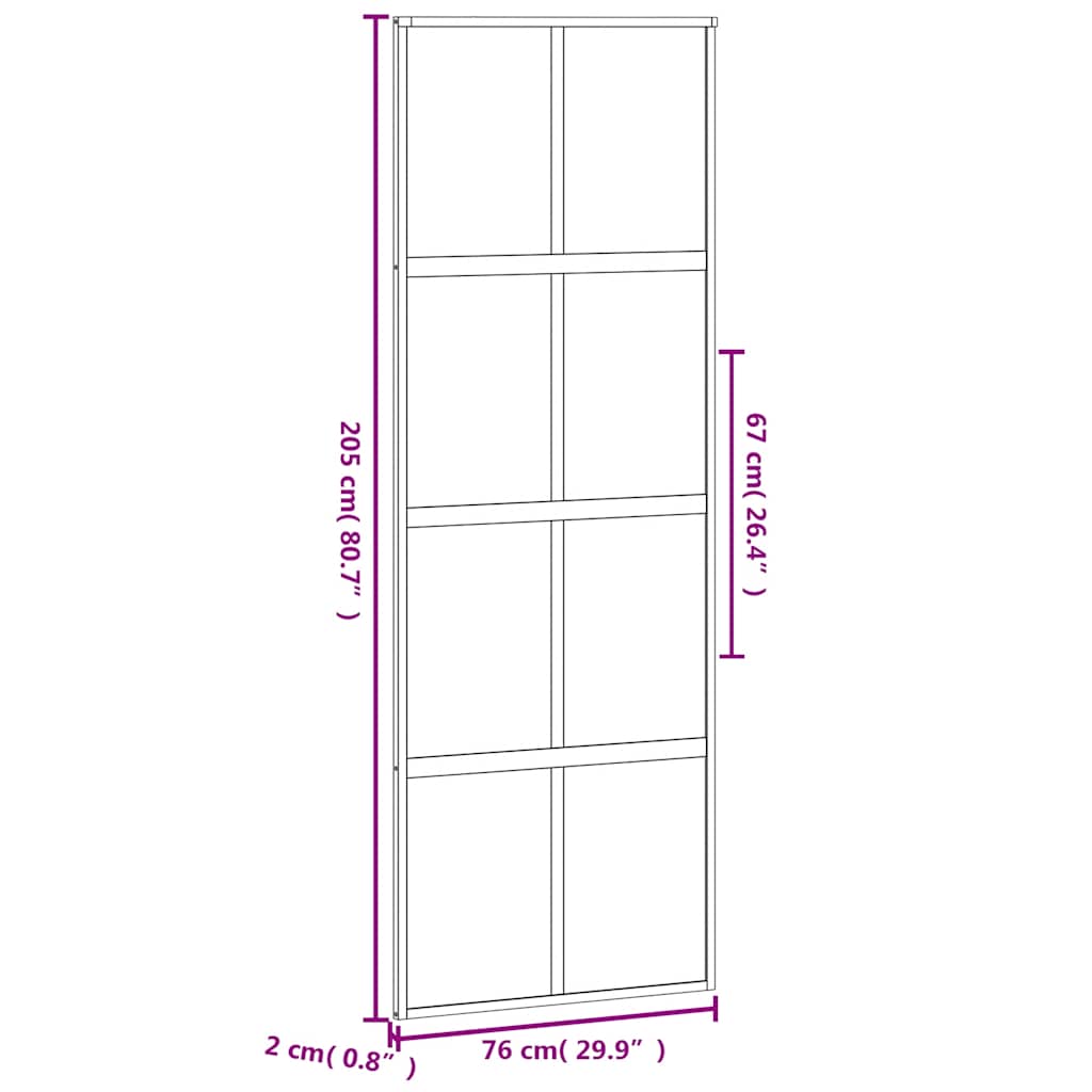 skydedør 76x205 cm hærdet glas og aluminium sort