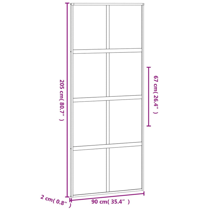 skydedør 76x205 cm hærdet glas og aluminium sort