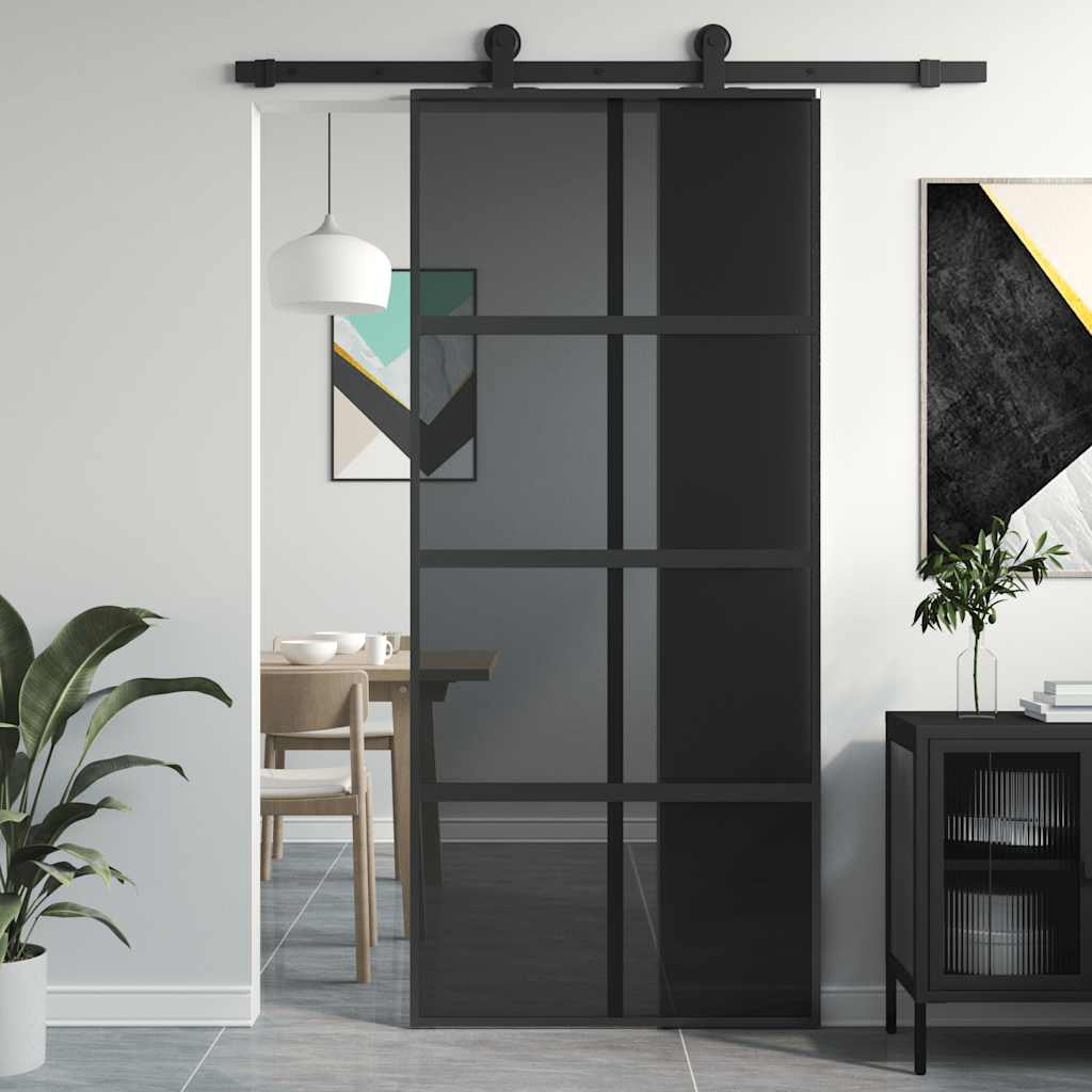 skydedør 90x205 cm hærdet glas og aluminium sort