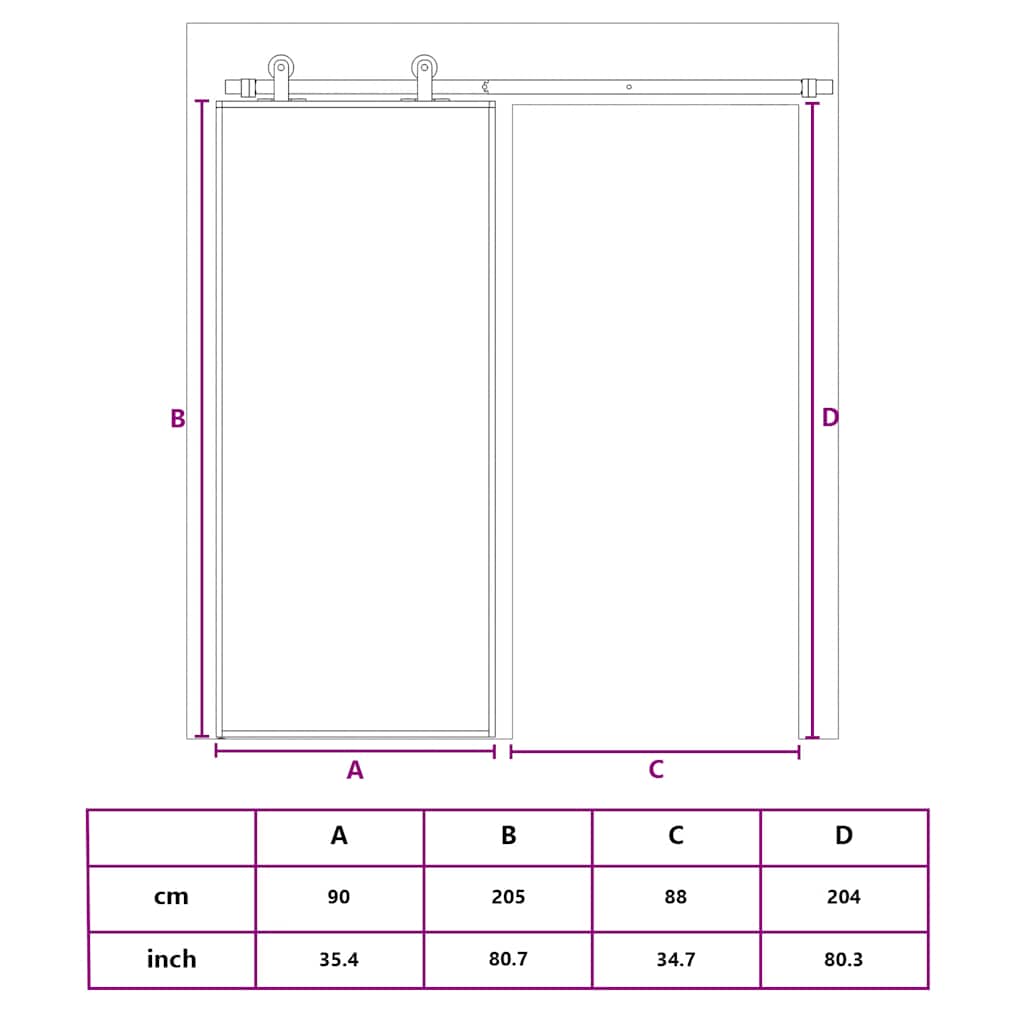 skydedør 90x205 cm hærdet glas og aluminium sort
