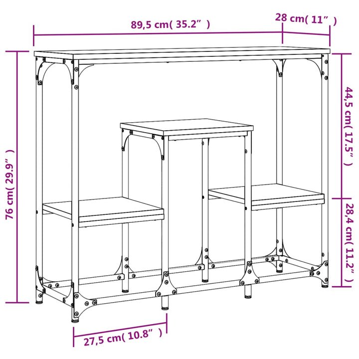 konsolbord 89,5x28x76 cm konstrueret træ grå sonoma-eg