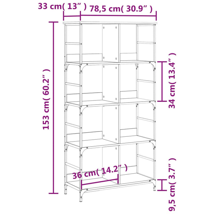bogreol 78,5x33x153 cm konstrueret træ sonoma-eg