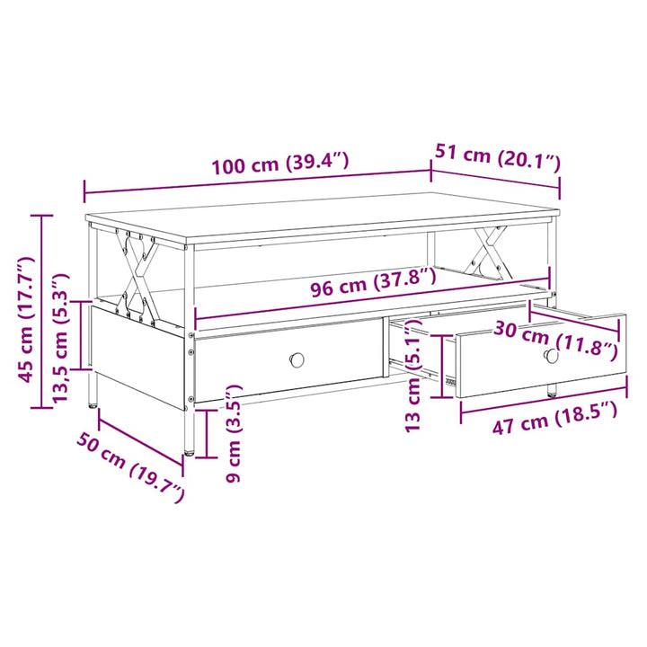 sofabord 100x51x45 cm konstrueret træ sort