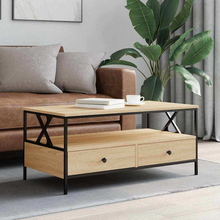 sofabord 100x51x45 cm konstrueret træ sonoma-eg