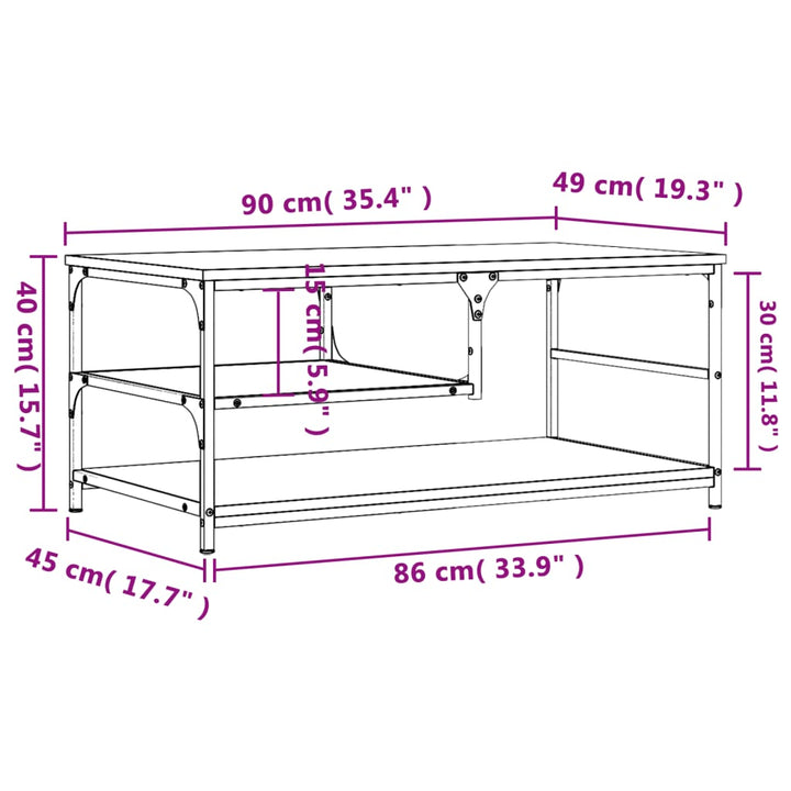 sofabord 90x49x40 cm konstrueret træ sonoma-eg