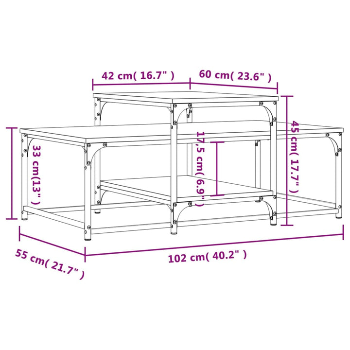 sofabord 102x60x45 cm konstrueret træ brun egetræsfarve