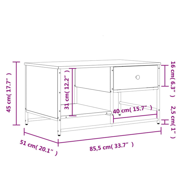 sofabord 85,5x51x45 cm konstrueret træ sort