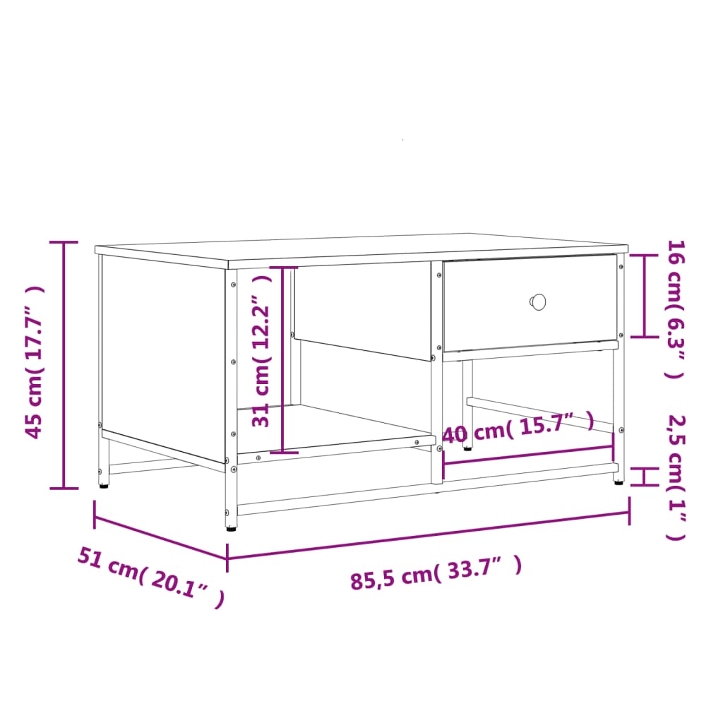 sofabord 85,5x51x45 cm konstrueret træ røget egetræsfarve