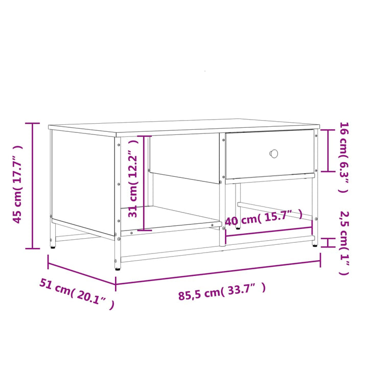 sofabord 85,5x51x45 cm konstrueret træ røget egetræsfarve