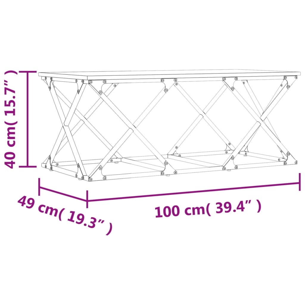 sofabord 100x49x40 cm konstrueret træ sonoma-eg