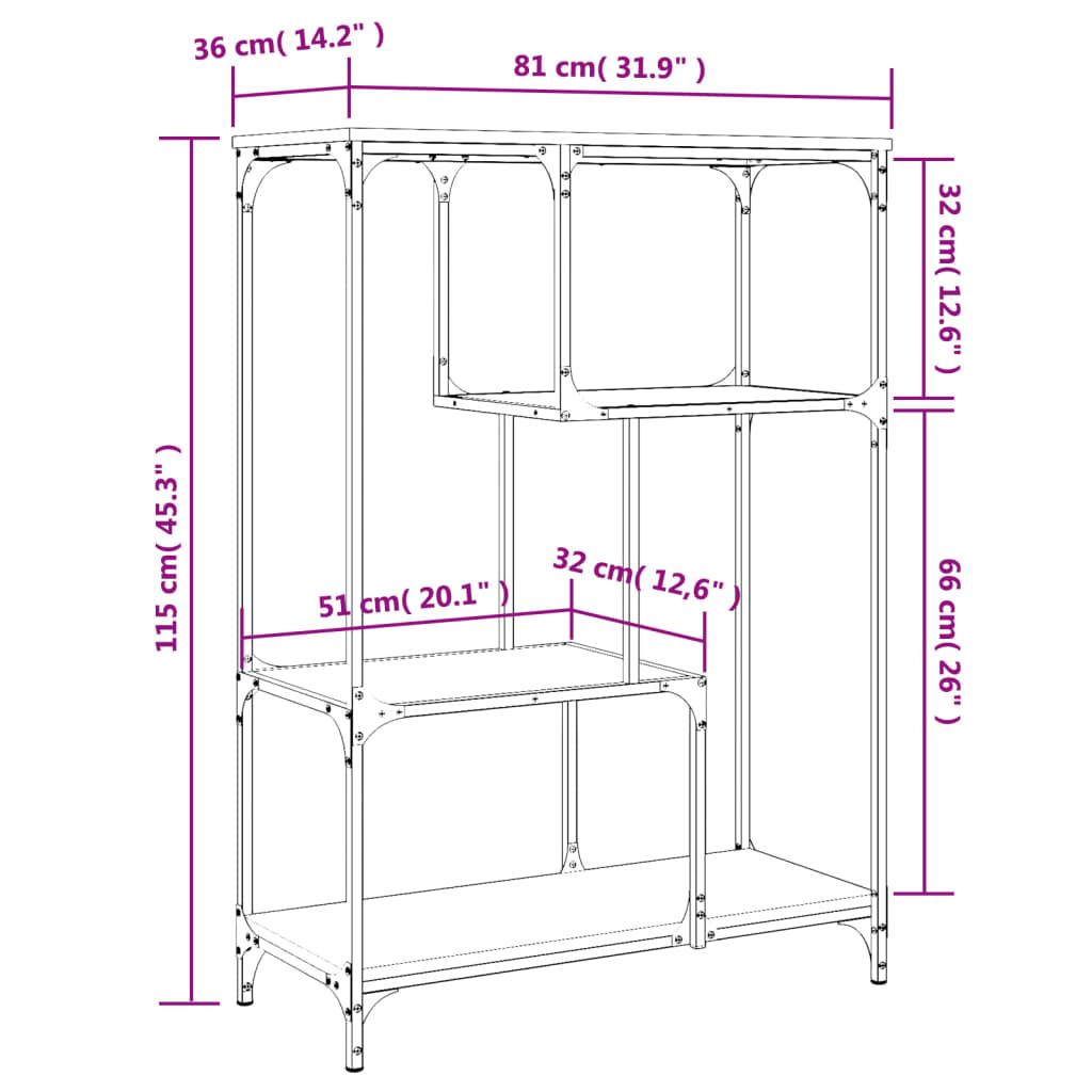 bogreol 81x36x115 cm konstrueret træ og jern sort