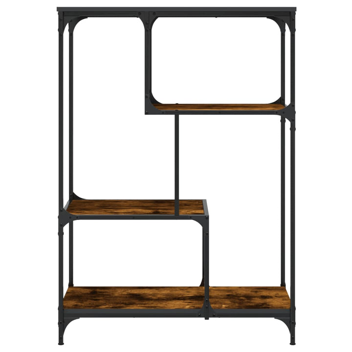 bogreol 81x36x115 cm konstrueret træ og jern røget egetræsfarve