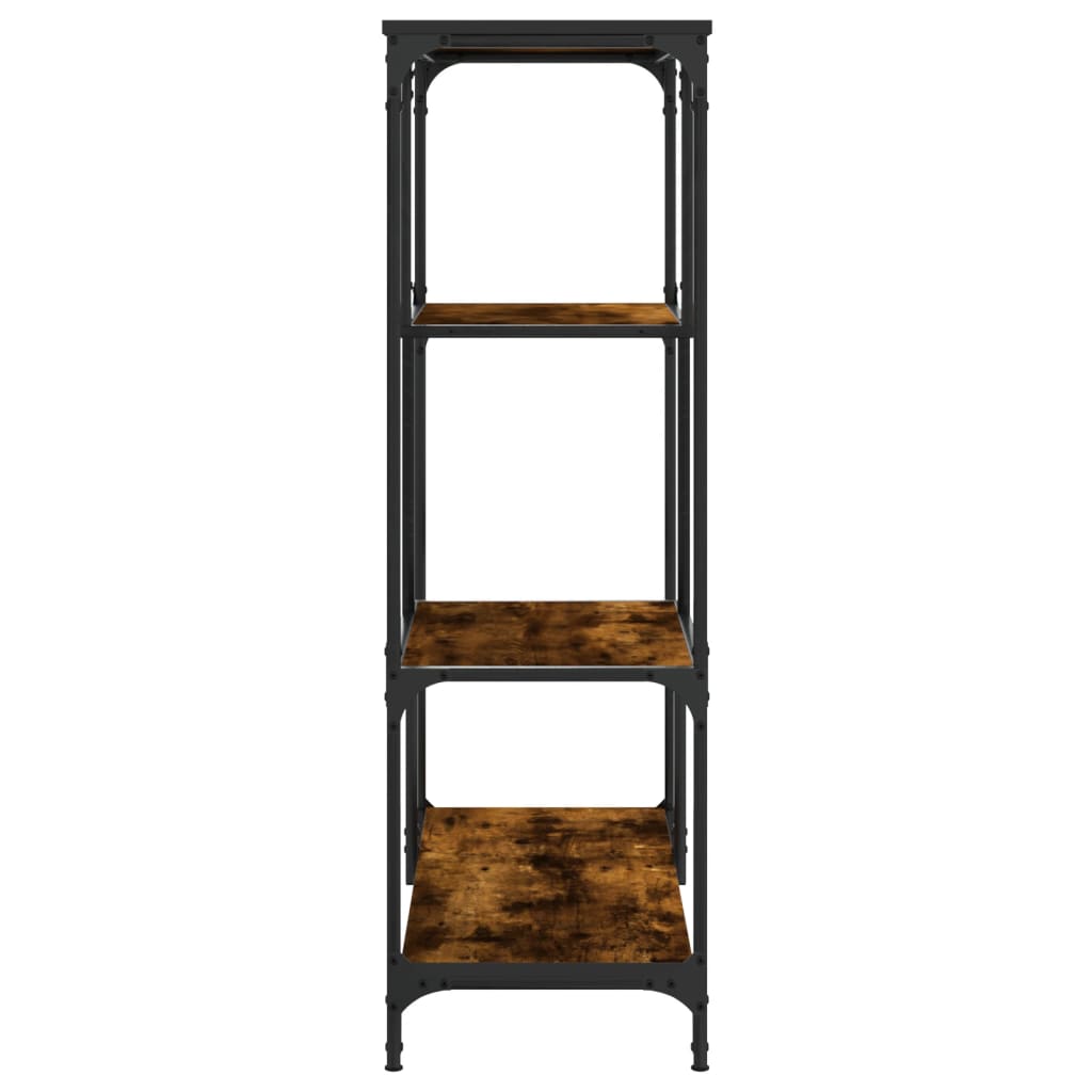 bogreol 81x36x115 cm konstrueret træ og jern røget egetræsfarve