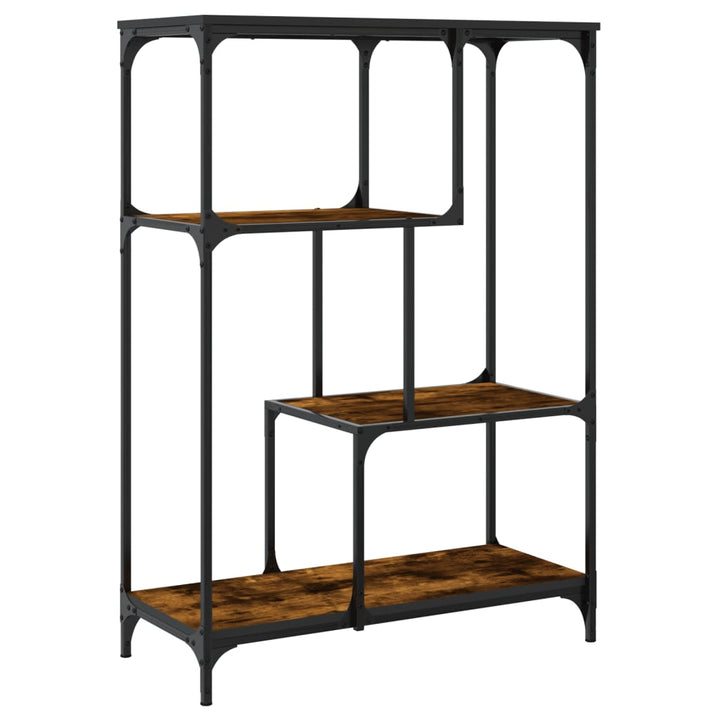 bogreol 81x36x115 cm konstrueret træ og jern røget egetræsfarve