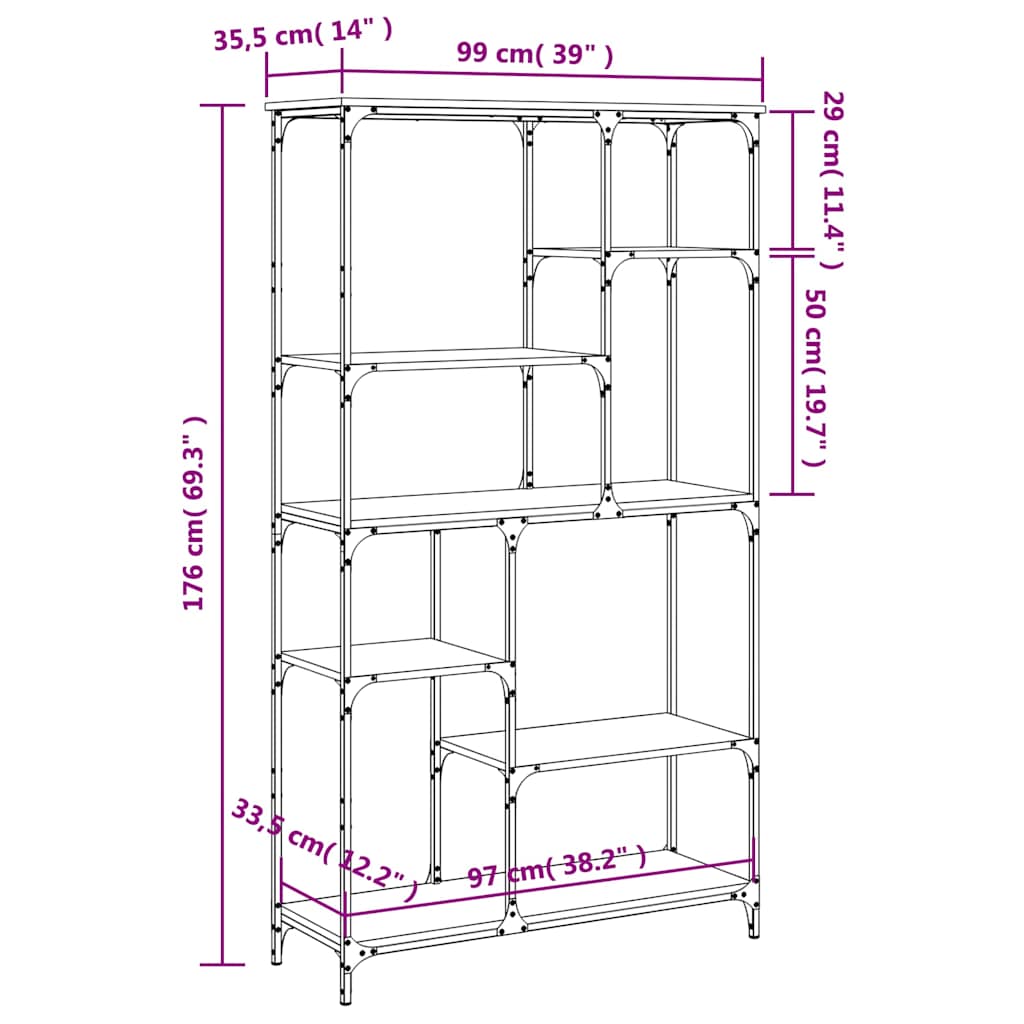 Bogreol 8 niveauer 99 x 35,5 x 176 cm Sonoma-eg