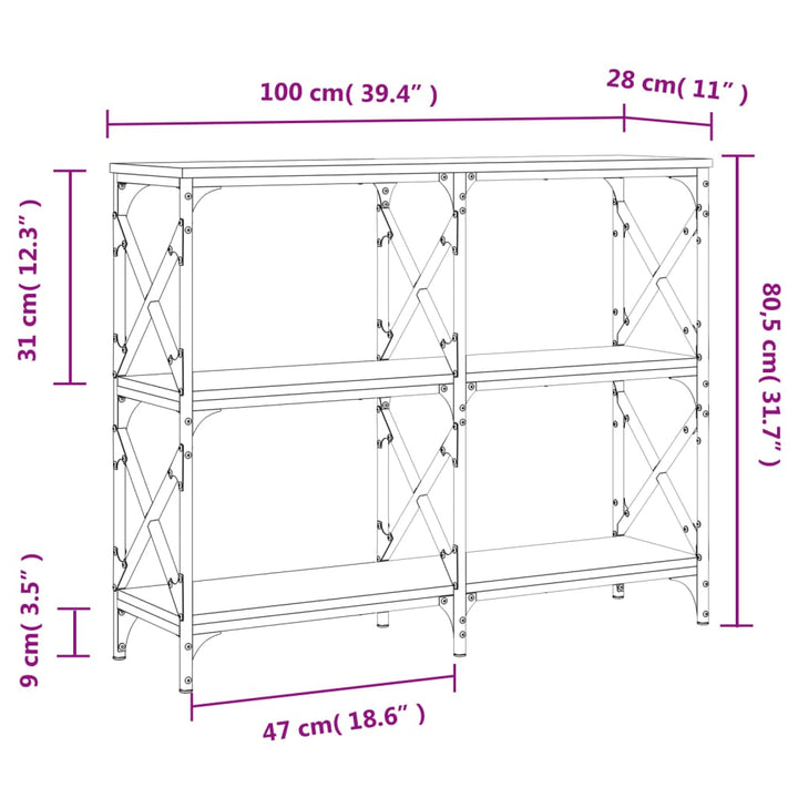 konsolbord 100x28x80,5 cm konstrueret træ røget egetræsfarve