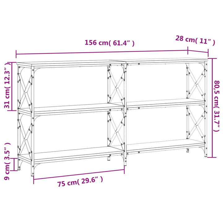 konsolbord 156x28x80,5 cm konstrueret træ sonoma-eg
