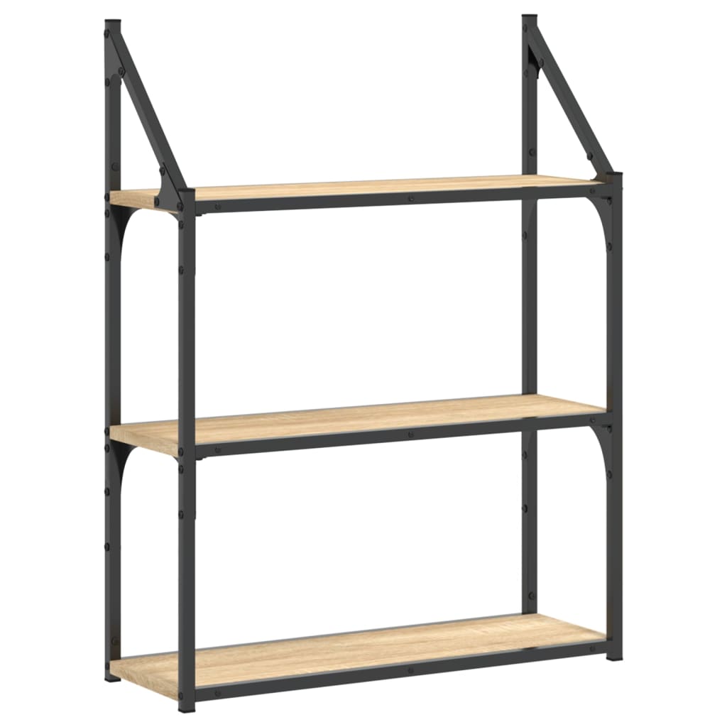 vægreol med 3 hylder 60x21x78,5 cm konstrueret træ sonoma-eg