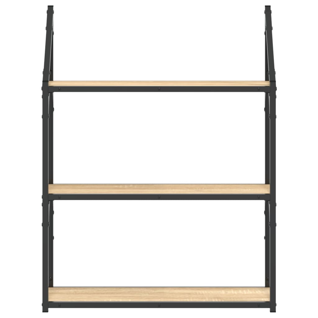 vægreol med 3 hylder 60x21x78,5 cm konstrueret træ sonoma-eg