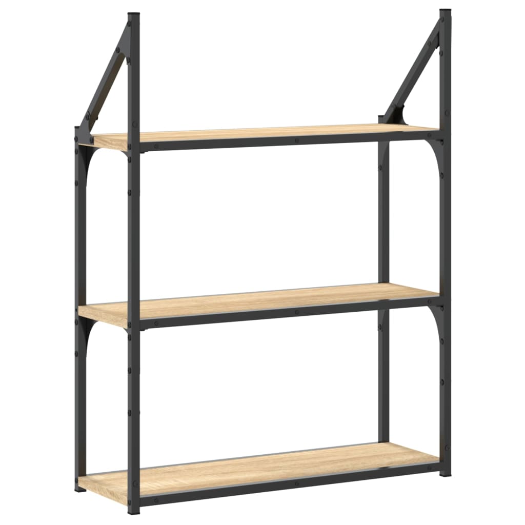 vægreol med 3 hylder 60x21x78,5 cm konstrueret træ sonoma-eg