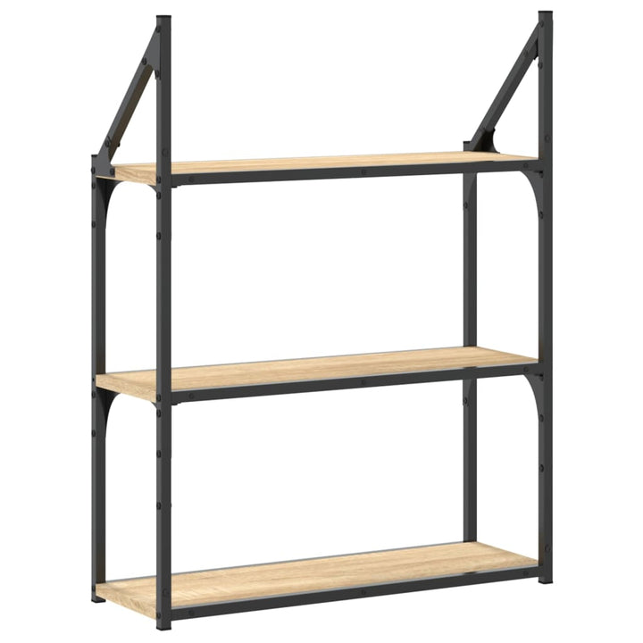vægreol med 3 hylder 60x21x78,5 cm konstrueret træ sonoma-eg