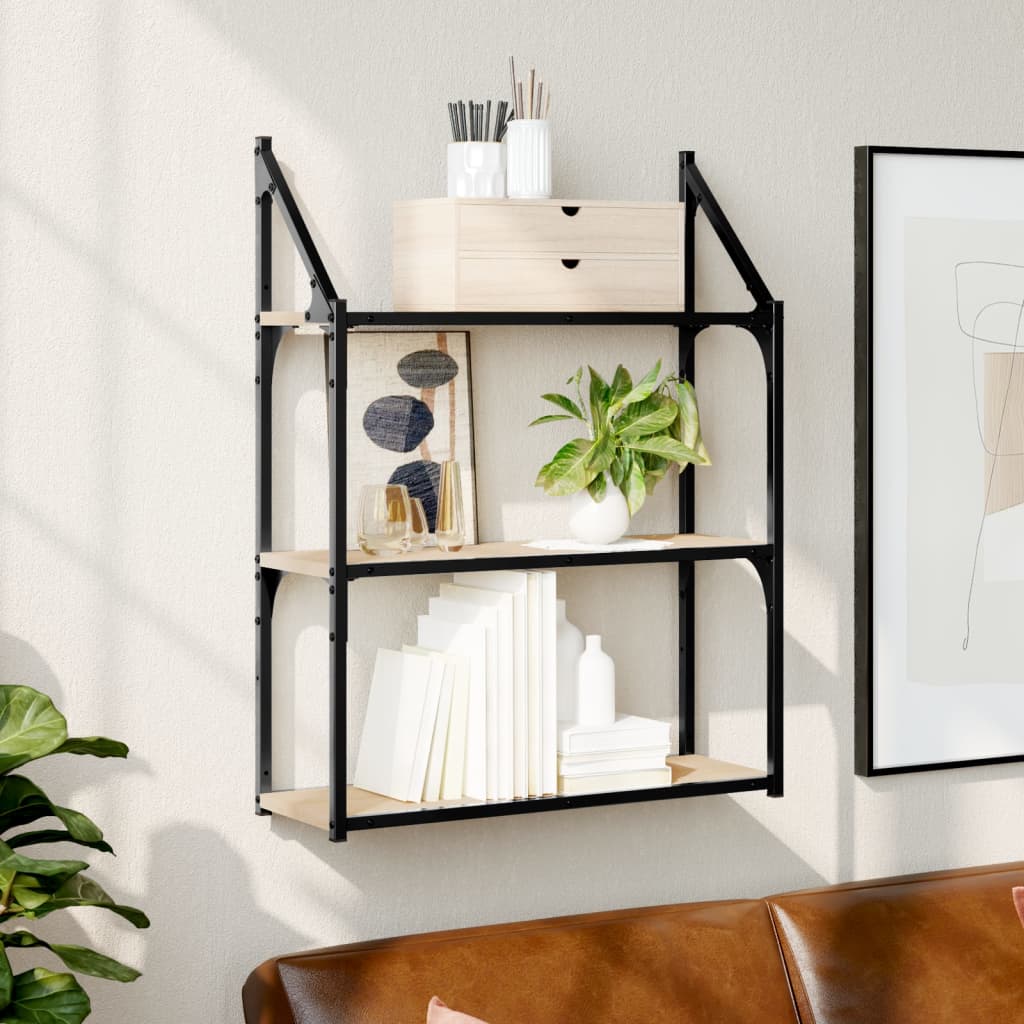 vægreol med 3 hylder 60x21x78,5 cm konstrueret træ sonoma-eg