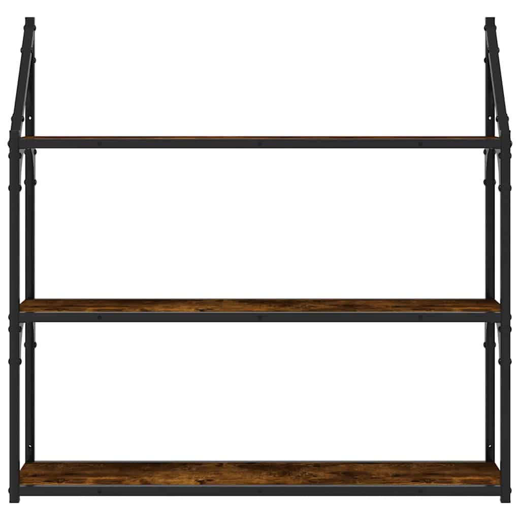 vægreol med 3 hylder 80x21x78,5 cm konstrueret træ røgfarvet eg