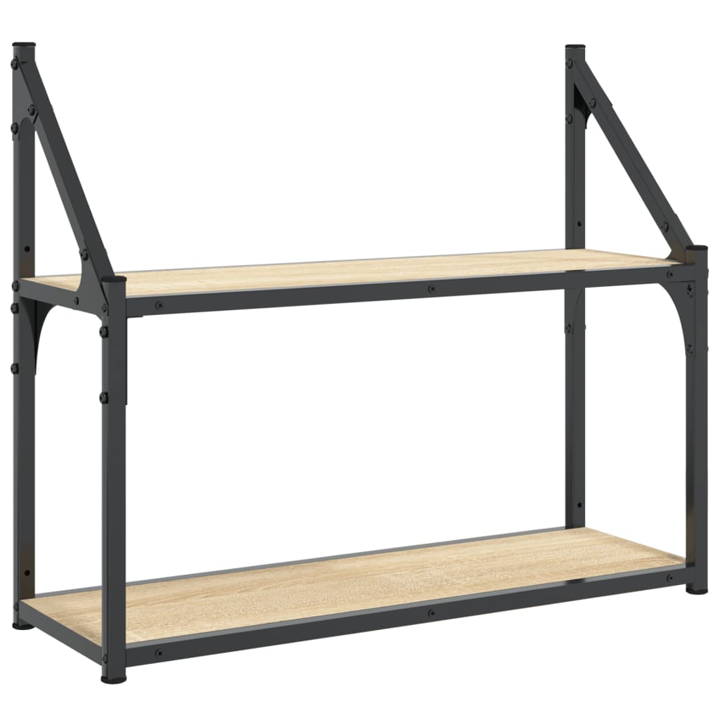vægreol med 2 hylder Sonoma-eg 60x21x51 cm konstrueret træ