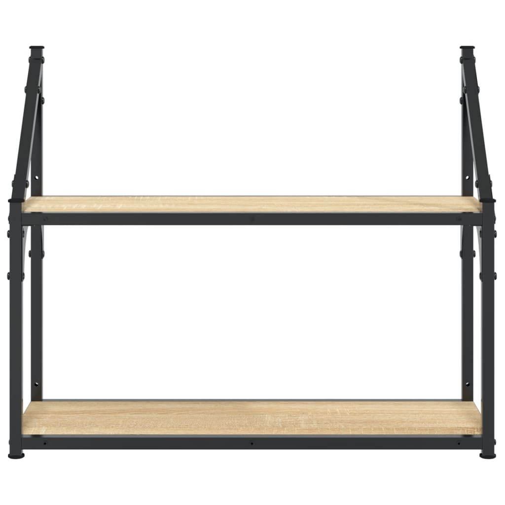 vægreol med 2 hylder Sonoma-eg 60x21x51 cm konstrueret træ