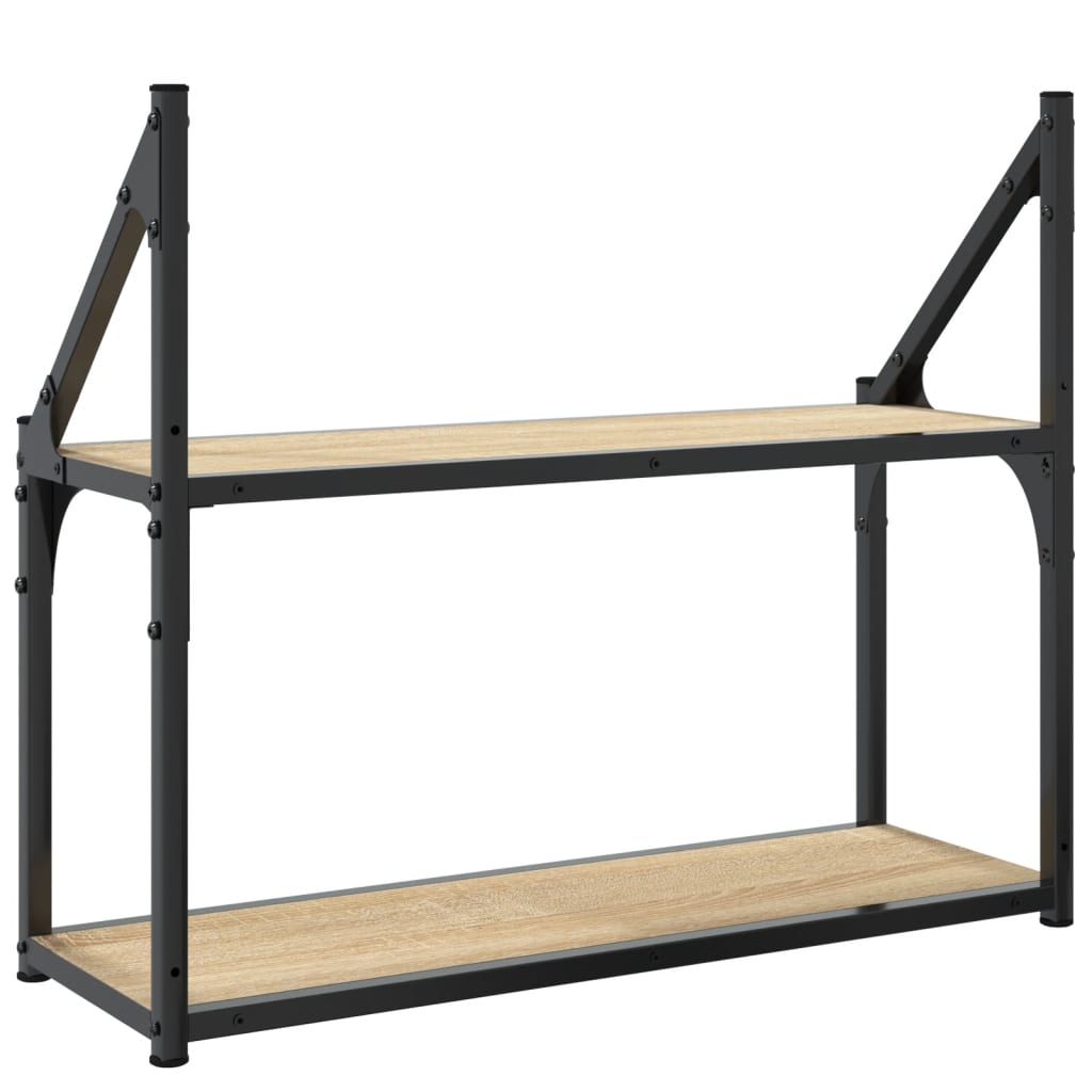 vægreol med 2 hylder Sonoma-eg 60x21x51 cm konstrueret træ