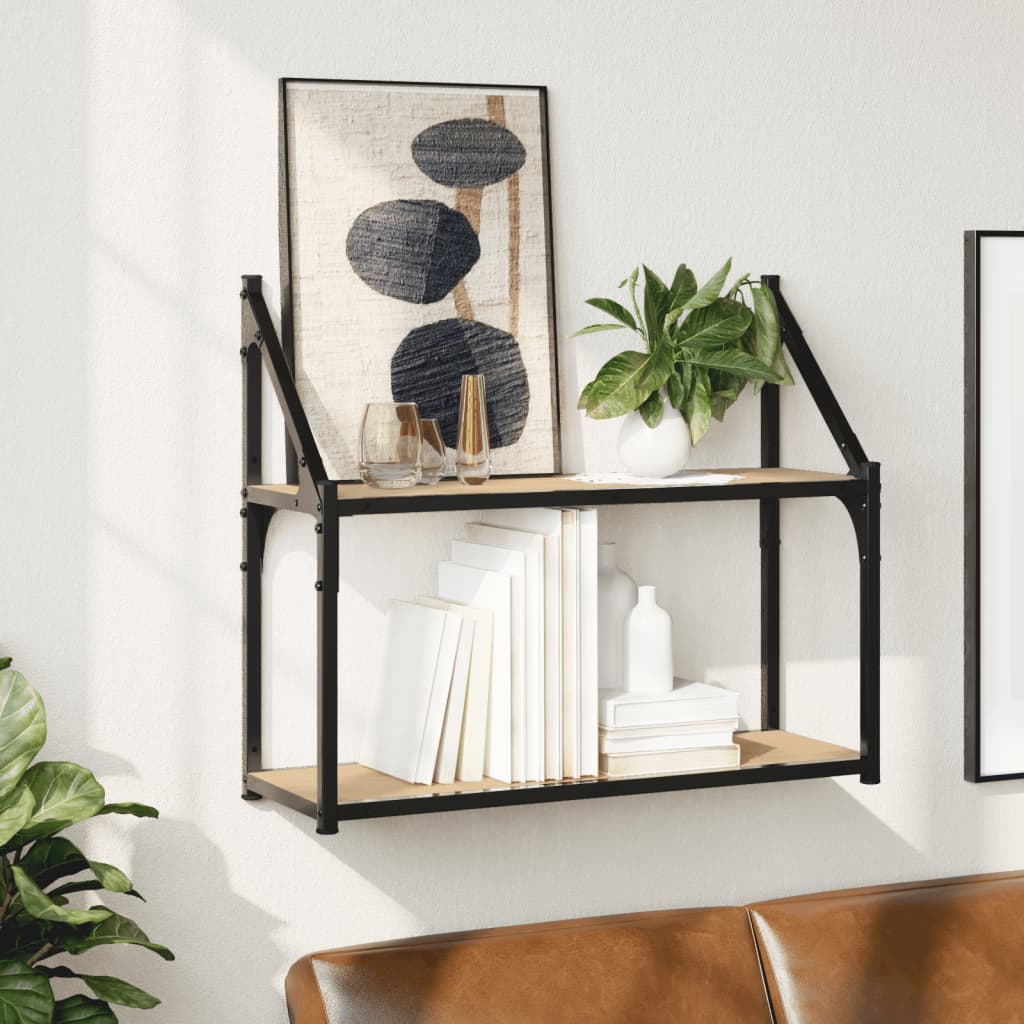 vægreol med 2 hylder Sonoma-eg 60x21x51 cm konstrueret træ