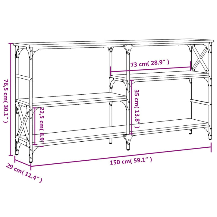 konsolbord 150x29x76,5 cm konstrueret træ brun egetræsfarve