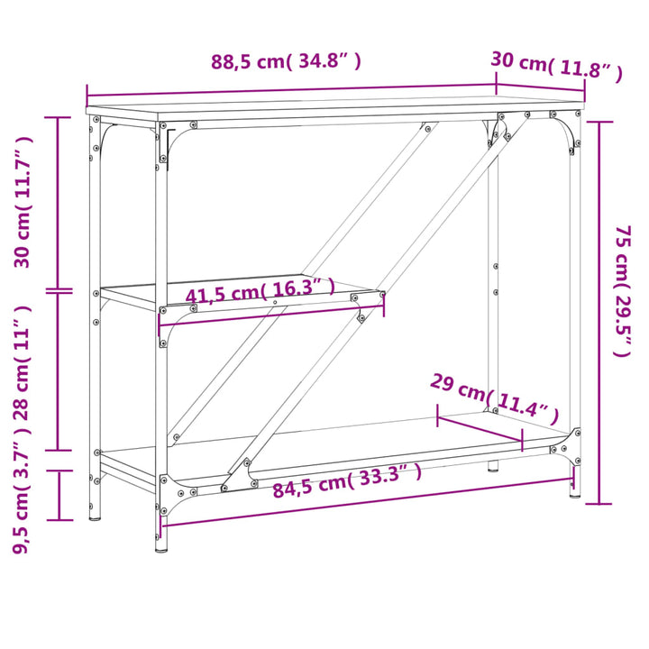 konsolbord 88,5x30x75 cm konstrueret træ grå sonoma-eg