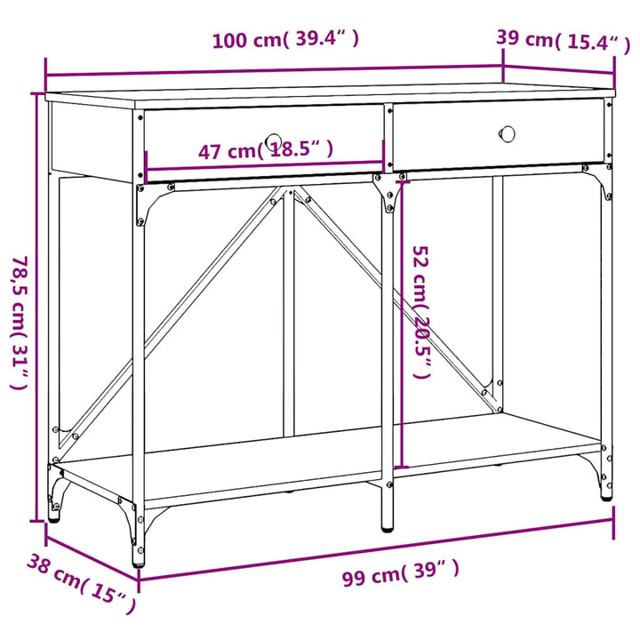 konsolbord 100x39x78,5 cm konstrueret træ sort