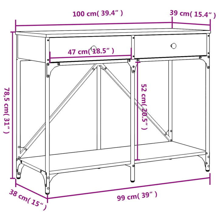 konsolbord 100x39x78,5 cm konstrueret træ brun egetræsfarve