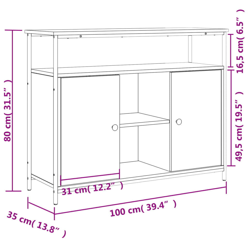 skænk Sonoma eg 100x35x80 cm konstrueret træ