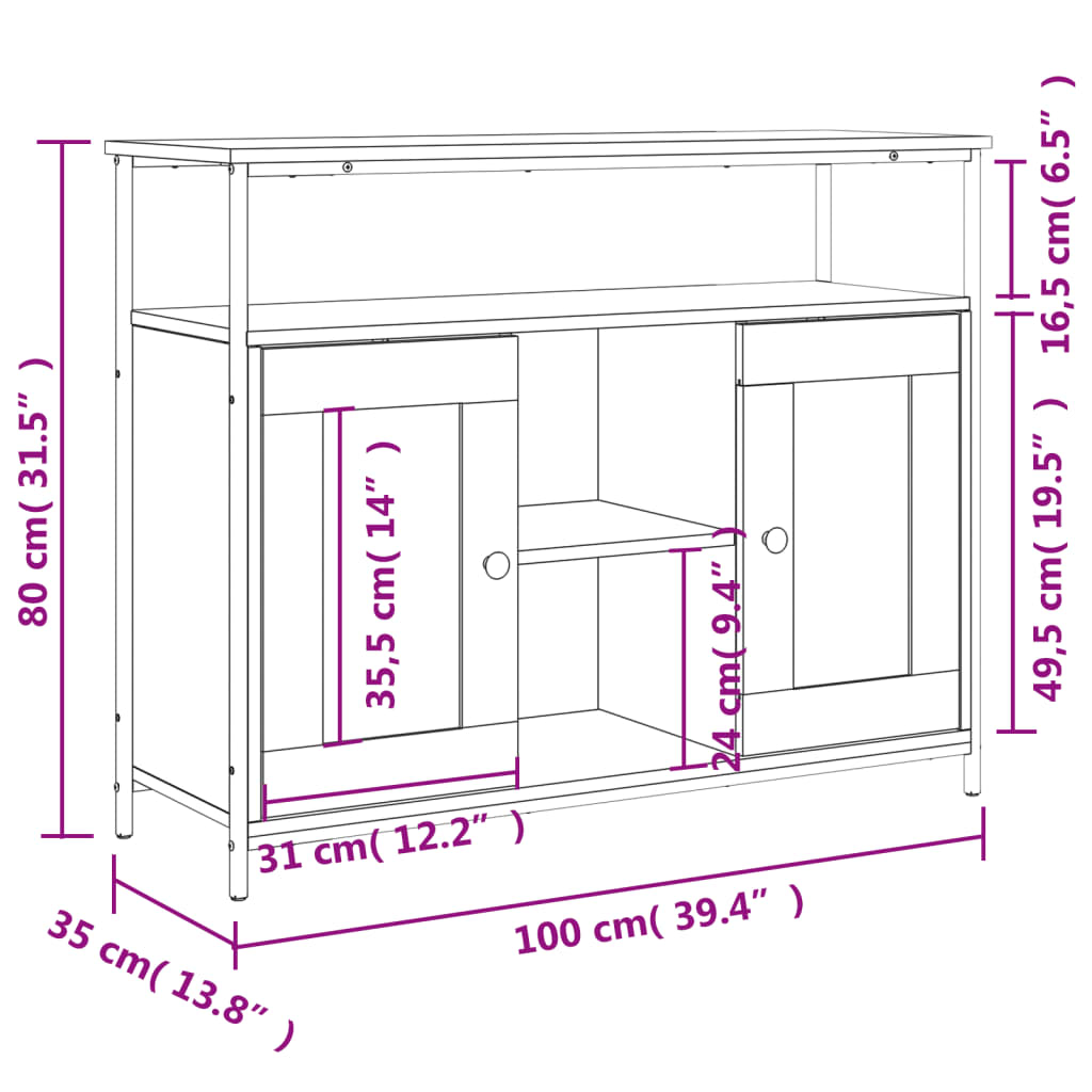 skænk 100x35x80 cm konstrueret træ røget egetræsfarve
